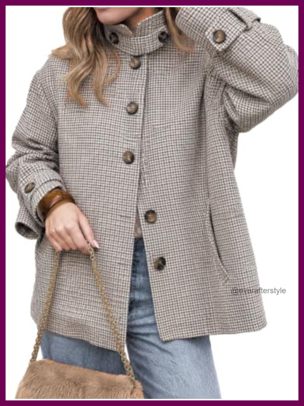 Women's Plaid Houndstooth Button Down Vintage Shacket Oversized Flannel Jacket